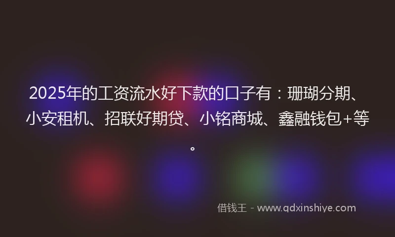 2025年的工资流水好下款的口子有：珊瑚分期、小安租机、招联好期贷、小铭商城、鑫融钱包+等。