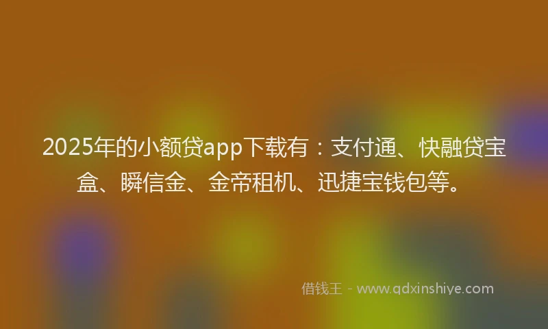 2025年的小额贷app下载有：支付通、快融贷宝盒、瞬信金、金帝租机、迅捷宝钱包等。