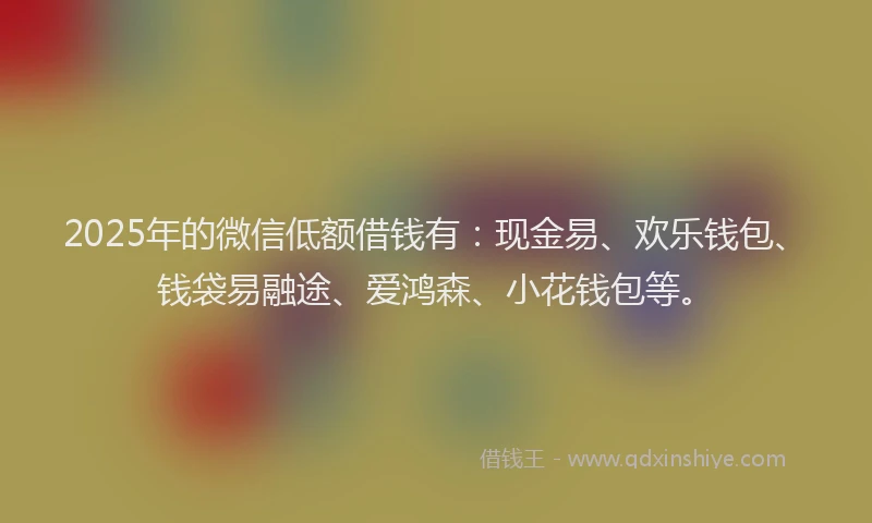 2025年的微信低额借钱有：现金易、欢乐钱包、钱袋易融途、爱鸿森、小花钱包等。