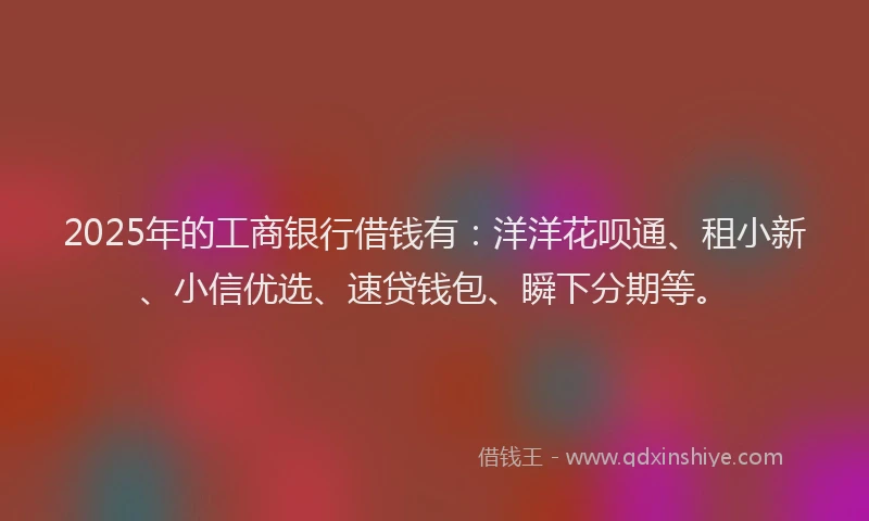 2025年的工商银行借钱有：洋洋花呗通、租小新、小信优选、速贷钱包、瞬下分期等。