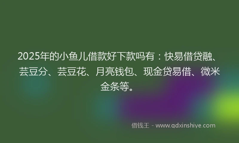 2025年的小鱼儿借款好下款吗有：快易借贷融、芸豆分、芸豆花、月亮钱包、现金贷易借、微米金条等。