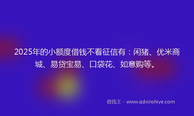 2025年的小额度借钱不看征信有：闲猪、优米商城、易贷宝易、口袋花、如意购等。