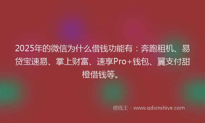 2025年的微信为什么借钱功能有：奔跑租机、易贷宝速易、掌上财富、速享Pro+钱包、翼支付甜橙借钱等。