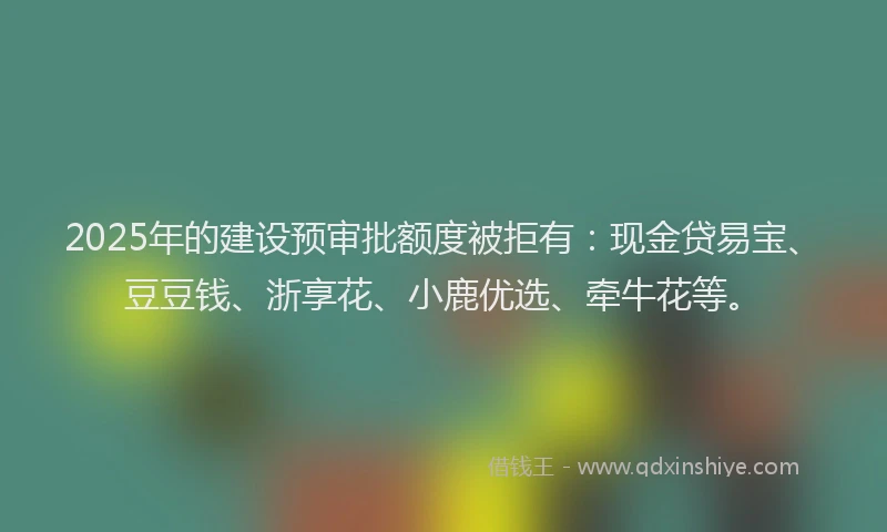 2025年的建设预审批额度被拒有：现金贷易宝、豆豆钱、浙享花、小鹿优选、牵牛花等。