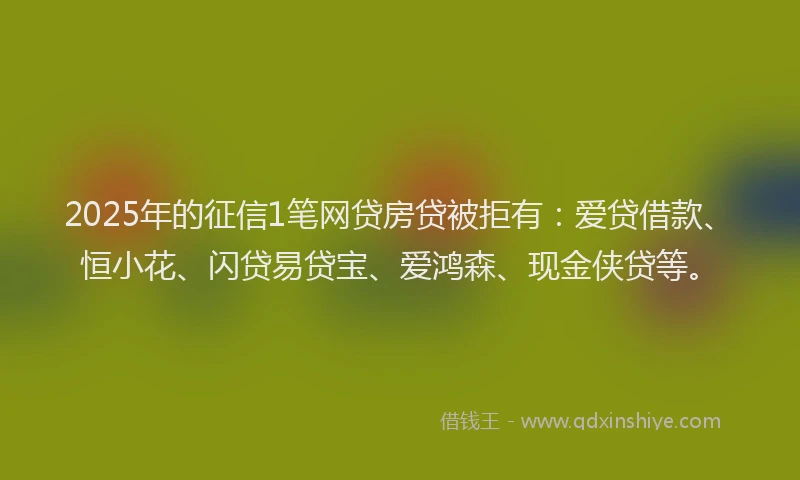 2025年的征信1笔网贷房贷被拒有：爱贷借款、恒小花、闪贷易贷宝、爱鸿森、现金侠贷等。