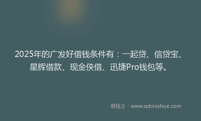 2025年的广发好借钱条件有：一起贷、信贷宝、星辉借款、现金侠借、迅捷Pro钱包等。