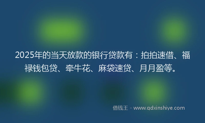 2025年的当天放款的银行贷款有：拍拍速借、福禄钱包贷、牵牛花、麻袋速贷、月月盈等。