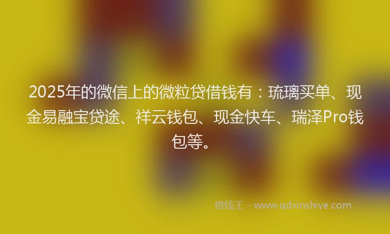 2025年的微信上的微粒贷借钱有：琉璃买单、现金易融宝贷途、祥云钱包、现金快车、瑞泽Pro钱包等。
