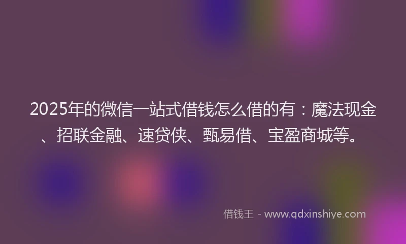 2025年的微信一站式借钱怎么借的有：魔法现金、招联金融、速贷侠、甄易借、宝盈商城等。