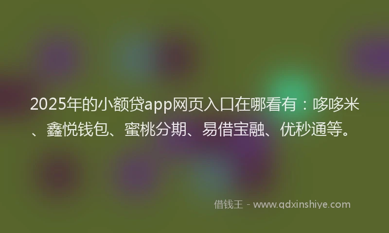 2025年的小额贷app网页入口在哪看有：哆哆米、鑫悦钱包、蜜桃分期、易借宝融、优秒通等。