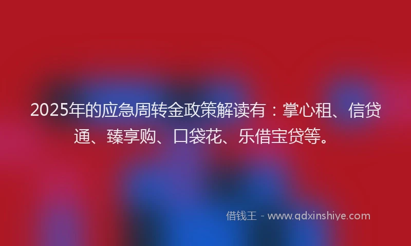 2025年的应急周转金政策解读有：掌心租、信贷通、臻享购、口袋花、乐借宝贷等。