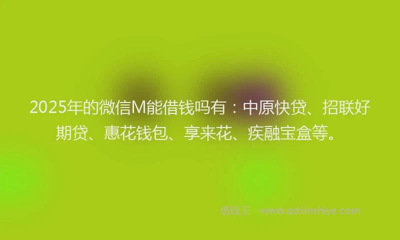 2025年的微信M能借钱吗有：中原快贷、招联好期贷、惠花钱包、享来花、疾融宝盒等。