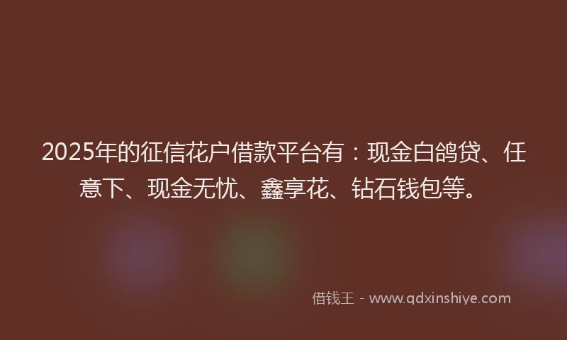 2025年的征信花户借款平台有：现金白鸽贷、任意下、现金无忧、鑫享花、钻石钱包等。