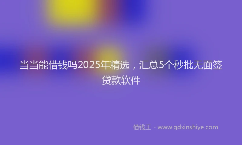 当当能借钱吗2025年精选，汇总5个秒批无面签贷款软件