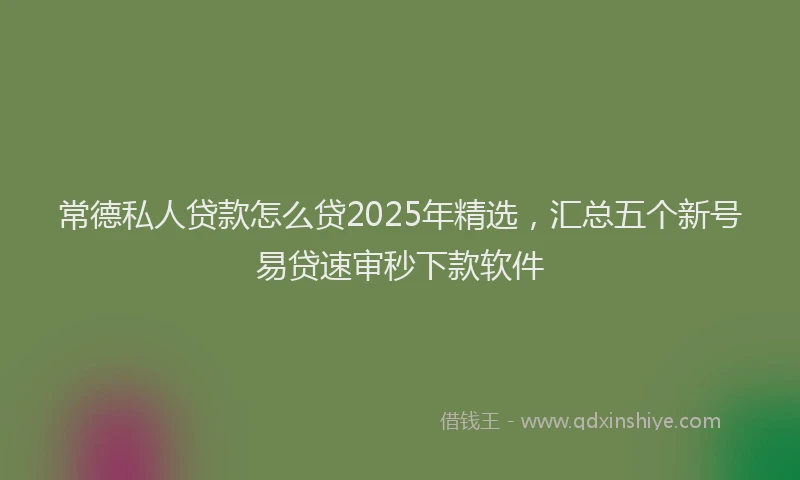 常德私人贷款怎么贷2025年精选，汇总五个新号易贷速审秒下款软件