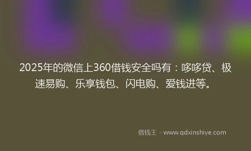 2025年的微信上360借钱安全吗有：哆哆贷、极速易购、乐享钱包、闪电购、爱钱进等。