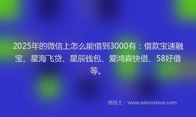 2025年的微信上怎么能借到3000有：借款宝速融宝、星海飞贷、星辰钱包、爱鸿森快借、58好借等。