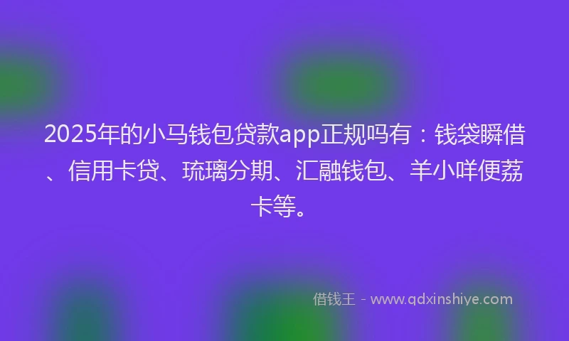 2025年的小马钱包贷款app正规吗有：钱袋瞬借、信用卡贷、琉璃分期、汇融钱包、羊小咩便荔卡等。