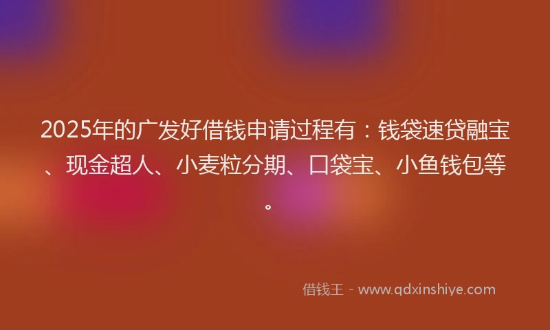 2025年的广发好借钱申请过程有：钱袋速贷融宝、现金超人、小麦粒分期、口袋宝、小鱼钱包等。