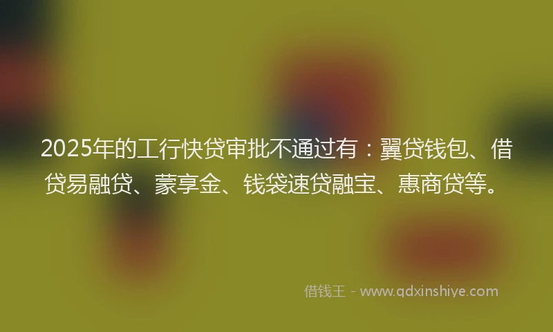 2025年的工行快贷审批不通过有：翼贷钱包、借贷易融贷、蒙享金、钱袋速贷融宝、惠商贷等。
