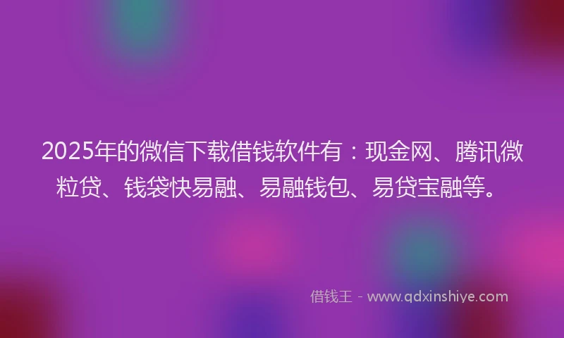 2025年的微信下载借钱软件有：现金网、腾讯微粒贷、钱袋快易融、易融钱包、易贷宝融等。