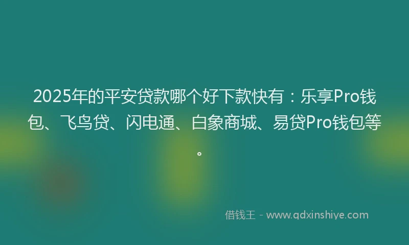 2025年的平安贷款哪个好下款快有：乐享Pro钱包、飞鸟贷、闪电通、白象商城、易贷Pro钱包等。