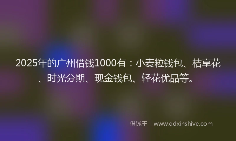 2025年的广州借钱1000有：小麦粒钱包、桔享花、时光分期、现金钱包、轻花优品等。