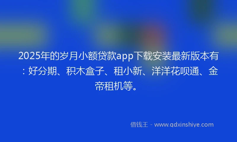 2025年的岁月小额贷款app下载安装最新版本有：好分期、积木盒子、租小新、洋洋花呗通、金帝租机等。