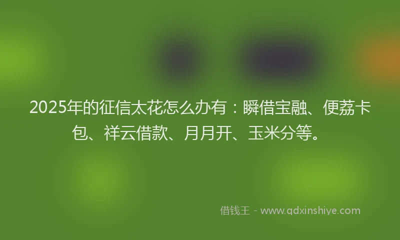 2025年的征信太花怎么办有：瞬借宝融、便荔卡包、祥云借款、月月开、玉米分等。