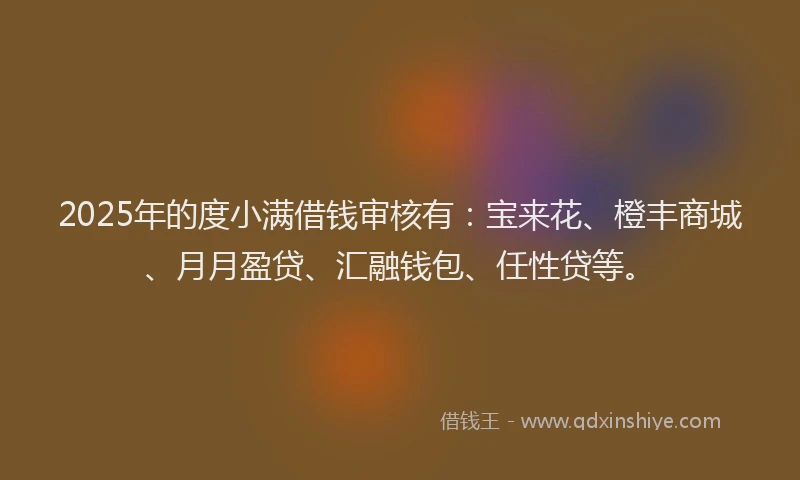 2025年的度小满借钱审核有：宝来花、橙丰商城、月月盈贷、汇融钱包、任性贷等。