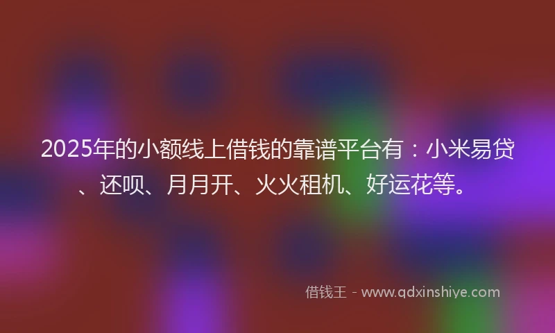 2025年的小额线上借钱的靠谱平台有：小米易贷、还呗、月月开、火火租机、好运花等。