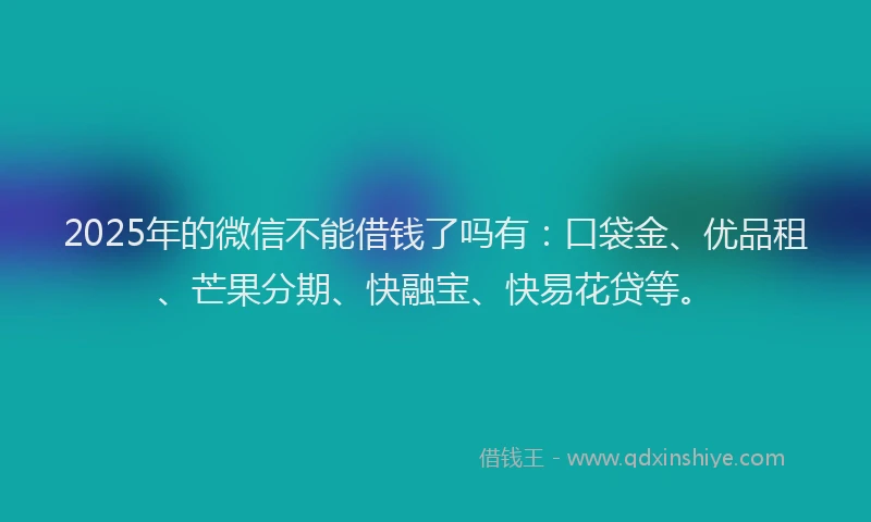 2025年的微信不能借钱了吗有：口袋金、优品租、芒果分期、快融宝、快易花贷等。