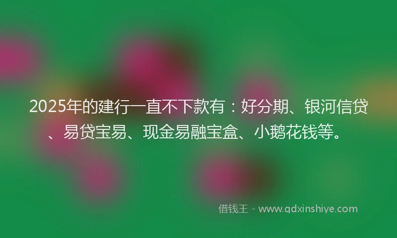 2025年的建行一直不下款有：好分期、银河信贷、易贷宝易、现金易融宝盒、小鹅花钱等。