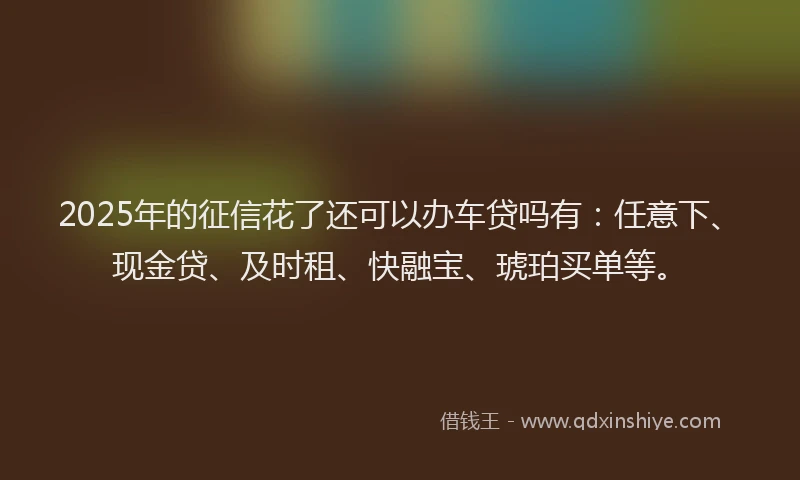 2025年的征信花了还可以办车贷吗有：任意下、现金贷、及时租、快融宝、琥珀买单等。