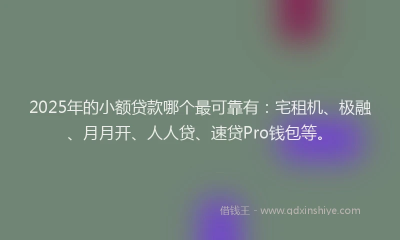 2025年的小额贷款哪个最可靠有：宅租机、极融、月月开、人人贷、速贷Pro钱包等。