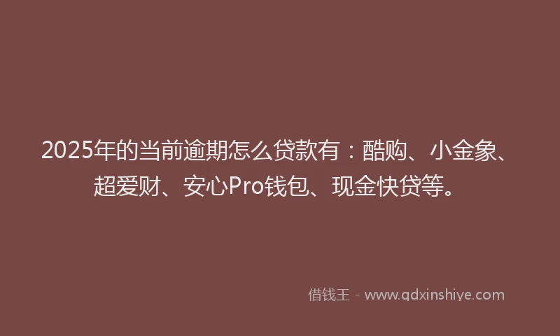 2025年的当前逾期怎么贷款有：酷购、小金象、超爱财、安心Pro钱包、现金快贷等。