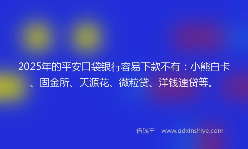 2025年的平安口袋银行容易下款不有：小熊白卡、固金所、天源花、微粒贷、洋钱速贷等。