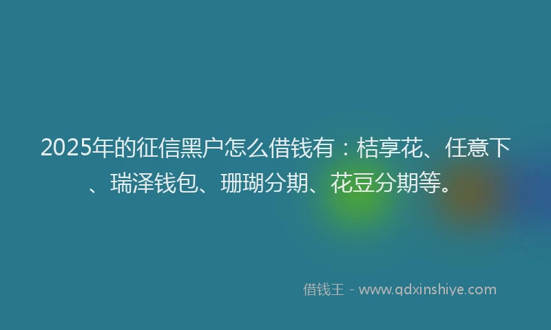 2025年的征信黑户怎么借钱有：桔享花、任意下、瑞泽钱包、珊瑚分期、花豆分期等。