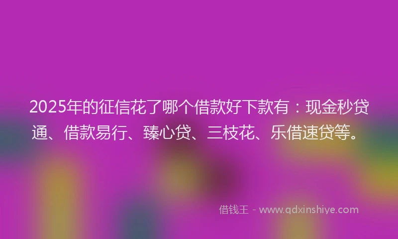 2025年的征信花了哪个借款好下款有：现金秒贷通、借款易行、臻心贷、三枝花、乐借速贷等。
