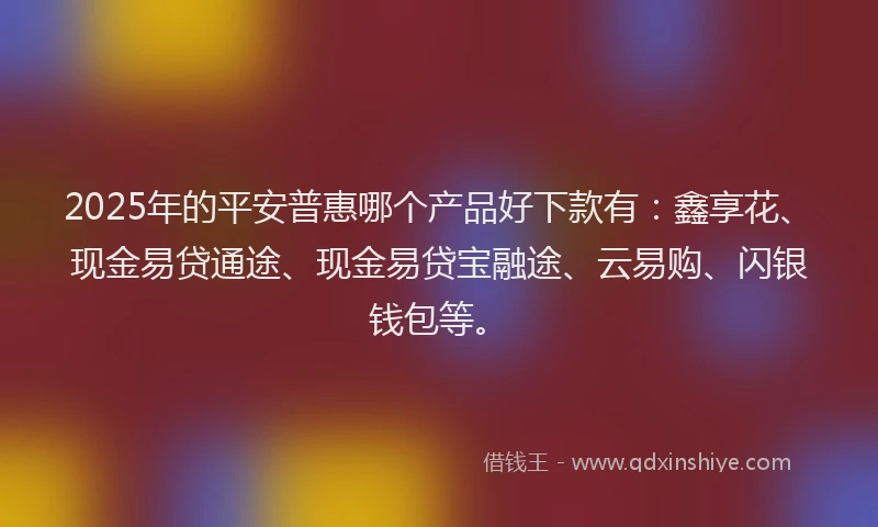 2025年的平安普惠哪个产品好下款有：鑫享花、现金易贷通途、现金易贷宝融途、云易购、闪银钱包等。