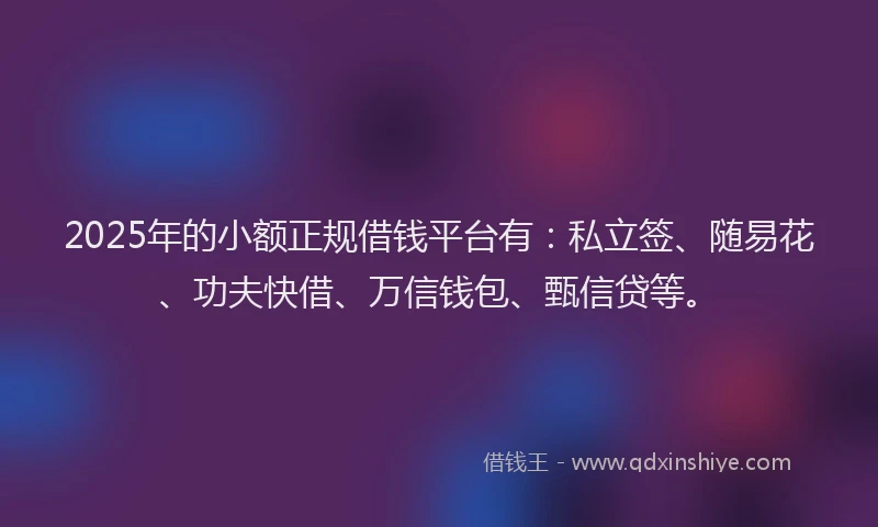 2025年的小额正规借钱平台有：私立签、随易花、功夫快借、万信钱包、甄信贷等。
