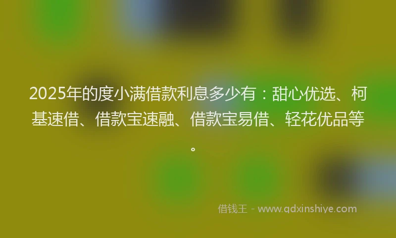 2025年的度小满借款利息多少有：甜心优选、柯基速借、借款宝速融、借款宝易借、轻花优品等。