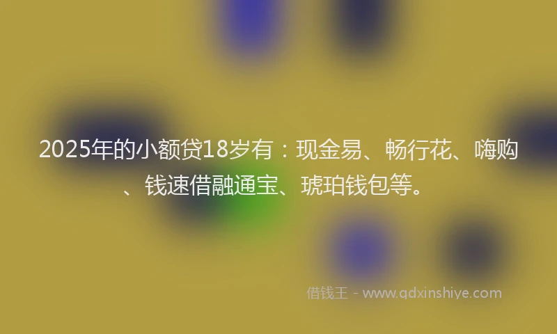 2025年的小额贷18岁有：现金易、畅行花、嗨购、钱速借融通宝、琥珀钱包等。