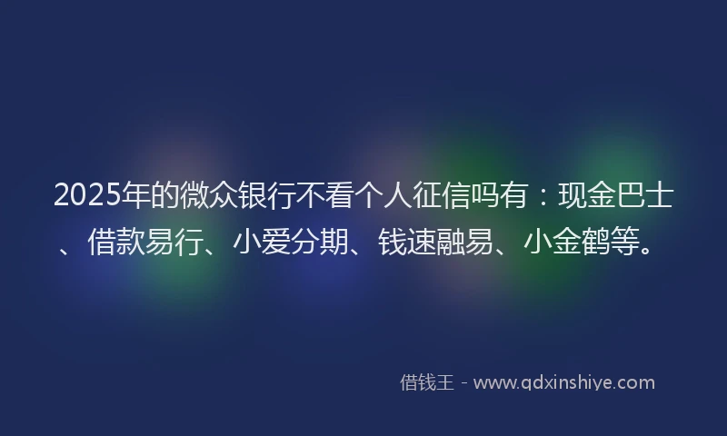 2025年的微众银行不看个人征信吗有：现金巴士、借款易行、小爱分期、钱速融易、小金鹤等。
