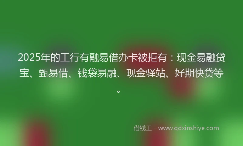 2025年的工行有融易借办卡被拒有：现金易融贷宝、甄易借、钱袋易融、现金驿站、好期快贷等。