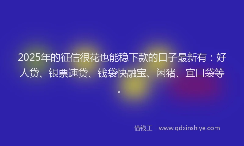 2025年的征信很花也能稳下款的口子最新有：好人贷、银票速贷、钱袋快融宝、闲猪、宜口袋等。
