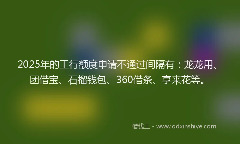 2025年的工行额度申请不通过间隔有：龙龙用、团借宝、石榴钱包、360借条、享来花等。