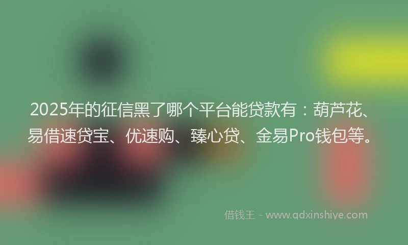 2025年的征信黑了哪个平台能贷款有：葫芦花、易借速贷宝、优速购、臻心贷、金易Pro钱包等。