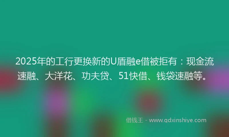 2025年的工行更换新的U盾融e借被拒有：现金流速融、大洋花、功夫贷、51快借、钱袋速融等。