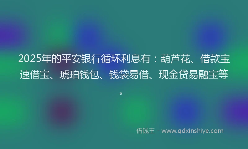 2025年的平安银行循环利息有：葫芦花、借款宝速借宝、琥珀钱包、钱袋易借、现金贷易融宝等。